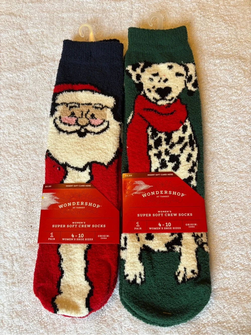 Wondershop Women's Super Soft Crew Socks - Santa Red & Dalmatian Green NEW